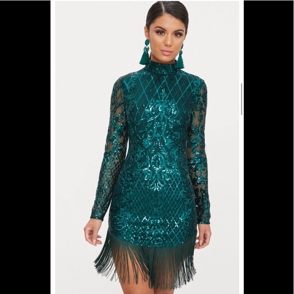 Sequined Tassel Hem Body Con Dress